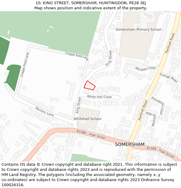 10, KING STREET, SOMERSHAM, HUNTINGDON, PE28 3EJ: Location map and indicative extent of plot