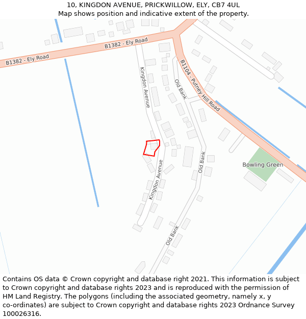 10, KINGDON AVENUE, PRICKWILLOW, ELY, CB7 4UL: Location map and indicative extent of plot