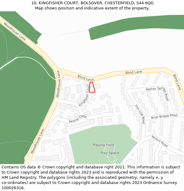 10, KINGFISHER COURT, BOLSOVER, CHESTERFIELD, S44 6QG: Location map and indicative extent of plot