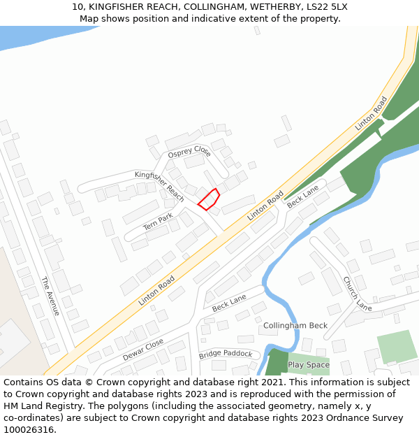 10, KINGFISHER REACH, COLLINGHAM, WETHERBY, LS22 5LX: Location map and indicative extent of plot