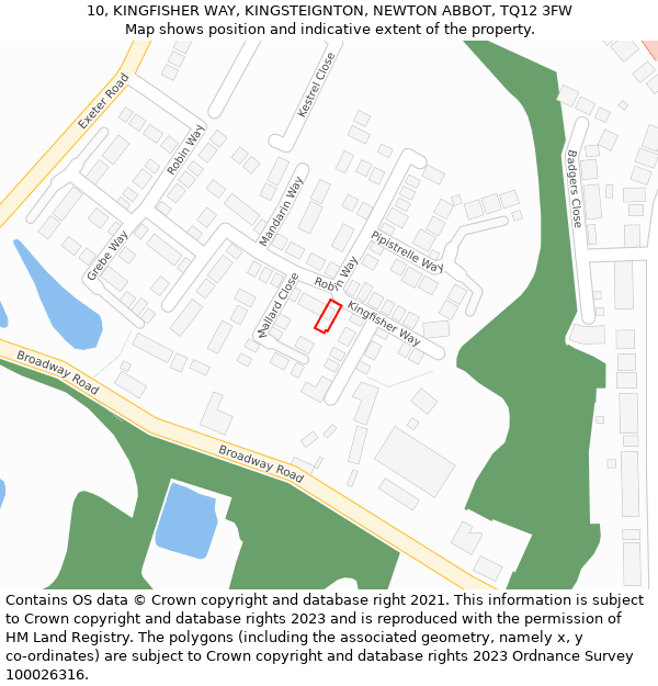 10, KINGFISHER WAY, KINGSTEIGNTON, NEWTON ABBOT, TQ12 3FW: Location map and indicative extent of plot