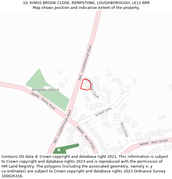 10, KINGS BROOK CLOSE, REMPSTONE, LOUGHBOROUGH, LE12 6RR: Location map and indicative extent of plot