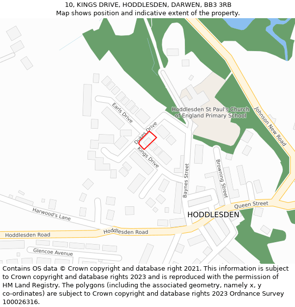 10, KINGS DRIVE, HODDLESDEN, DARWEN, BB3 3RB: Location map and indicative extent of plot