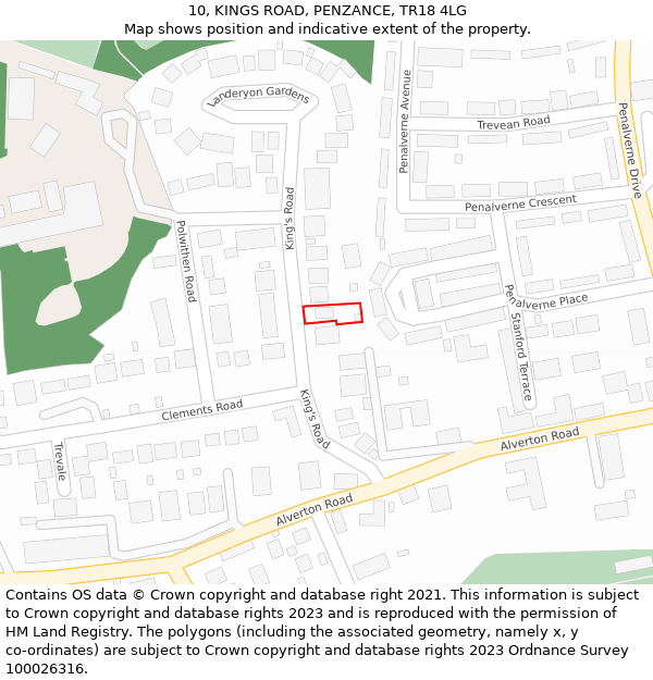 10, KINGS ROAD, PENZANCE, TR18 4LG: Location map and indicative extent of plot