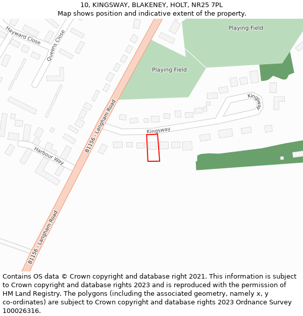 10, KINGSWAY, BLAKENEY, HOLT, NR25 7PL: Location map and indicative extent of plot