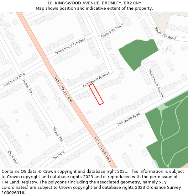 10, KINGSWOOD AVENUE, BROMLEY, BR2 0NY: Location map and indicative extent of plot