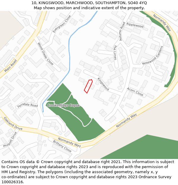 10, KINGSWOOD, MARCHWOOD, SOUTHAMPTON, SO40 4YQ: Location map and indicative extent of plot