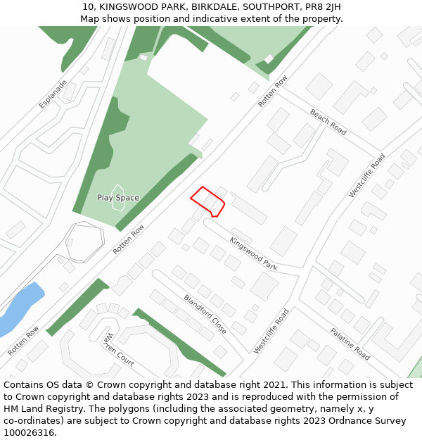 10, KINGSWOOD PARK, BIRKDALE, SOUTHPORT, PR8 2JH: Location map and indicative extent of plot