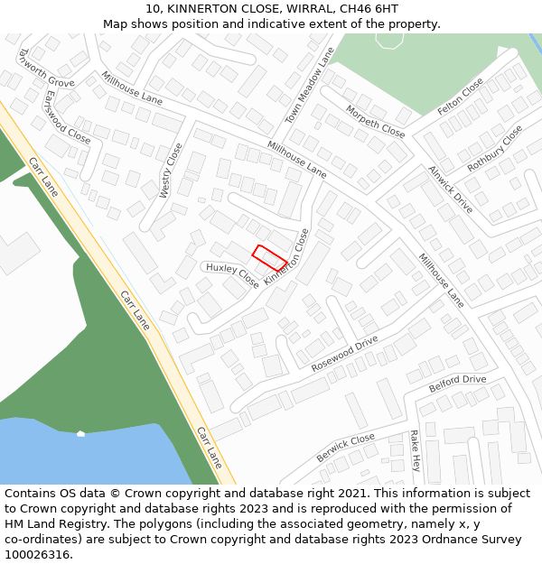 10, KINNERTON CLOSE, WIRRAL, CH46 6HT: Location map and indicative extent of plot