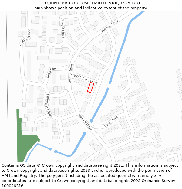 10, KINTERBURY CLOSE, HARTLEPOOL, TS25 1GQ: Location map and indicative extent of plot