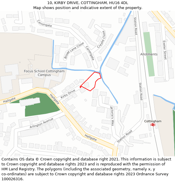 10, KIRBY DRIVE, COTTINGHAM, HU16 4DL: Location map and indicative extent of plot