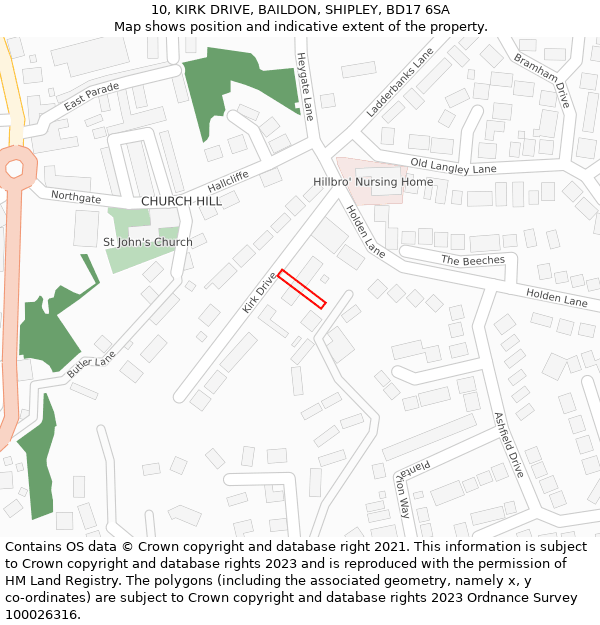 10, KIRK DRIVE, BAILDON, SHIPLEY, BD17 6SA: Location map and indicative extent of plot