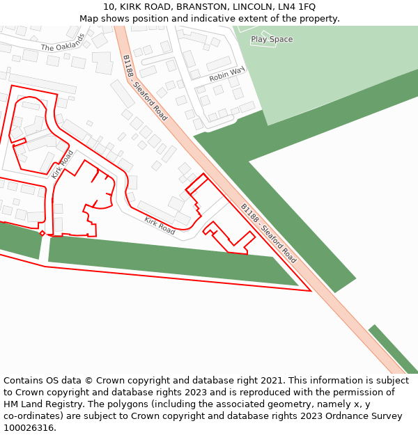 10, KIRK ROAD, BRANSTON, LINCOLN, LN4 1FQ: Location map and indicative extent of plot