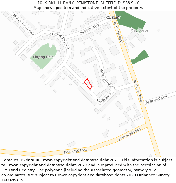10, KIRKHILL BANK, PENISTONE, SHEFFIELD, S36 9UX: Location map and indicative extent of plot