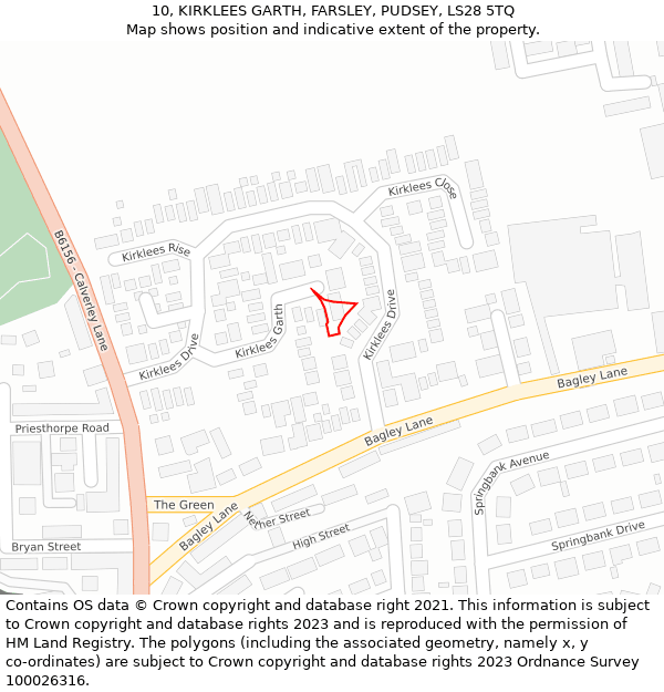 10, KIRKLEES GARTH, FARSLEY, PUDSEY, LS28 5TQ: Location map and indicative extent of plot