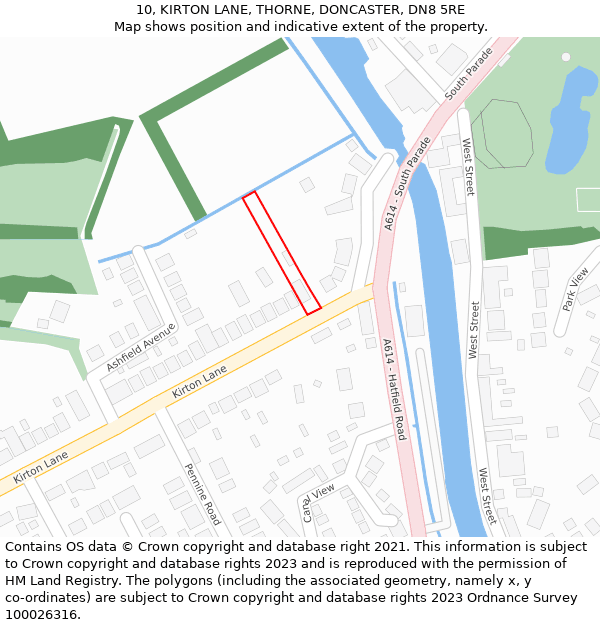 10, KIRTON LANE, THORNE, DONCASTER, DN8 5RE: Location map and indicative extent of plot