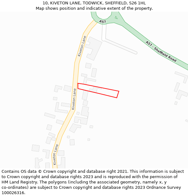 10, KIVETON LANE, TODWICK, SHEFFIELD, S26 1HL: Location map and indicative extent of plot