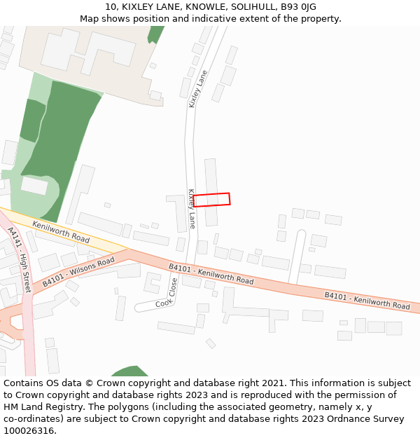 10, KIXLEY LANE, KNOWLE, SOLIHULL, B93 0JG: Location map and indicative extent of plot