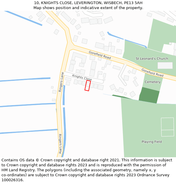 10, KNIGHTS CLOSE, LEVERINGTON, WISBECH, PE13 5AH: Location map and indicative extent of plot