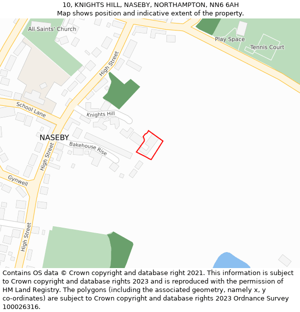 10, KNIGHTS HILL, NASEBY, NORTHAMPTON, NN6 6AH: Location map and indicative extent of plot