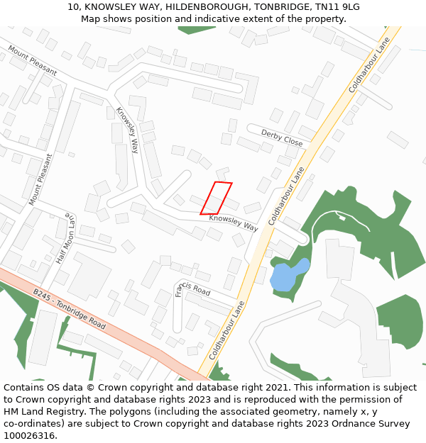 10, KNOWSLEY WAY, HILDENBOROUGH, TONBRIDGE, TN11 9LG: Location map and indicative extent of plot