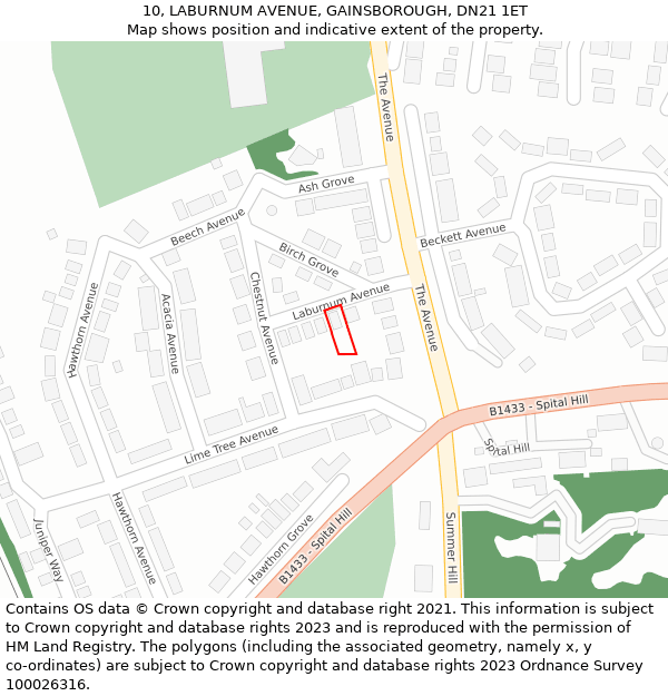 10, LABURNUM AVENUE, GAINSBOROUGH, DN21 1ET: Location map and indicative extent of plot