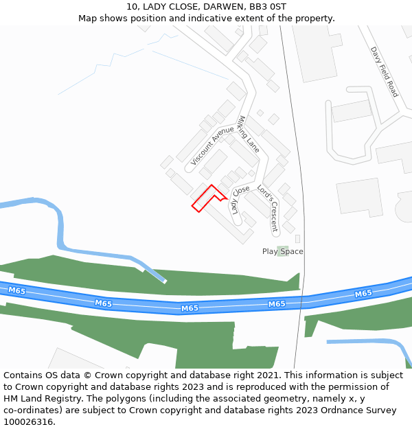 10, LADY CLOSE, DARWEN, BB3 0ST: Location map and indicative extent of plot