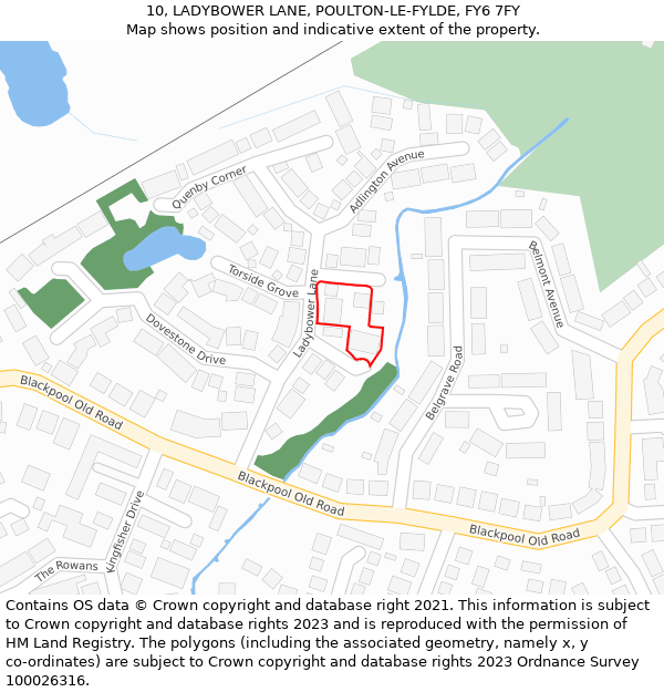 10, LADYBOWER LANE, POULTON-LE-FYLDE, FY6 7FY: Location map and indicative extent of plot