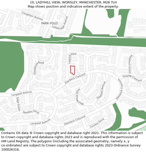 10, LADYHILL VIEW, WORSLEY, MANCHESTER, M28 7LH: Location map and indicative extent of plot