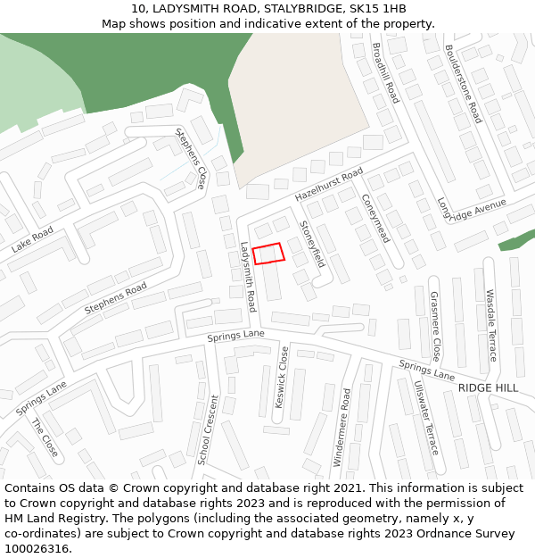 10, LADYSMITH ROAD, STALYBRIDGE, SK15 1HB: Location map and indicative extent of plot