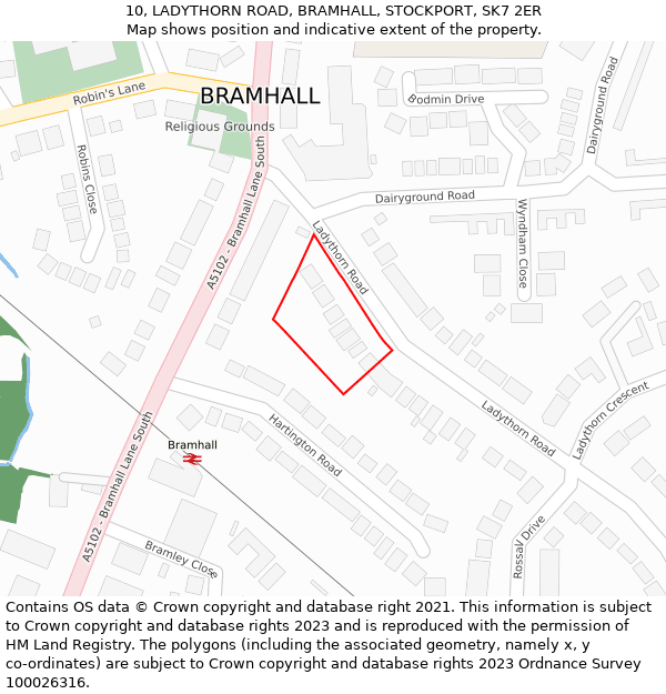 10, LADYTHORN ROAD, BRAMHALL, STOCKPORT, SK7 2ER: Location map and indicative extent of plot