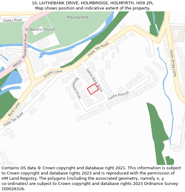 10, LAITHEBANK DRIVE, HOLMBRIDGE, HOLMFIRTH, HD9 2PL: Location map and indicative extent of plot