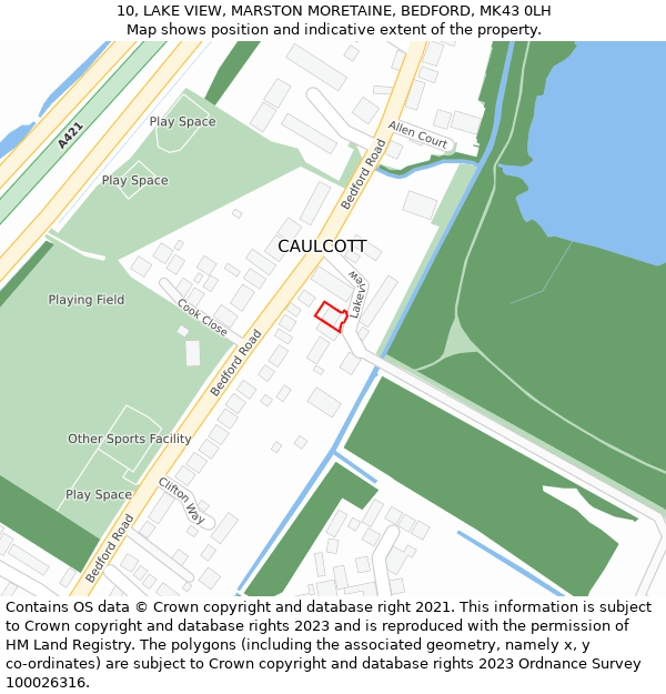 10, LAKE VIEW, MARSTON MORETAINE, BEDFORD, MK43 0LH: Location map and indicative extent of plot