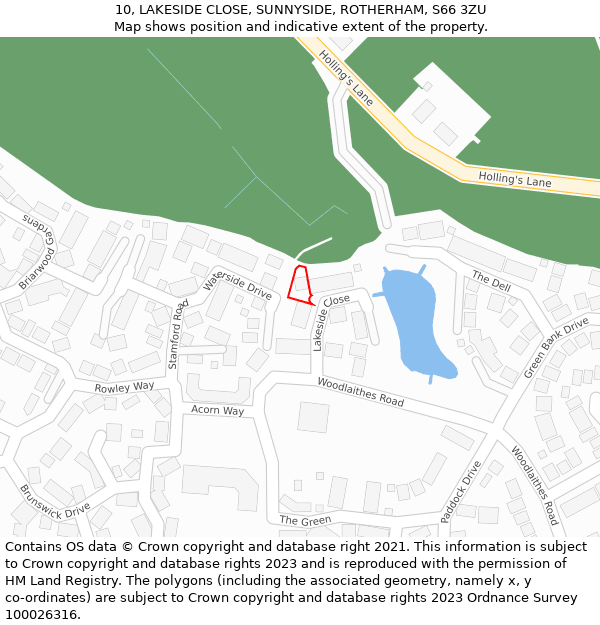 10, LAKESIDE CLOSE, SUNNYSIDE, ROTHERHAM, S66 3ZU: Location map and indicative extent of plot