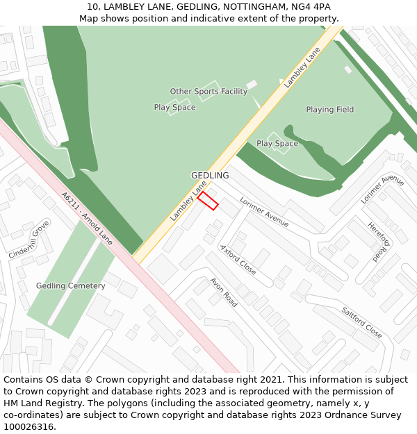 10, LAMBLEY LANE, GEDLING, NOTTINGHAM, NG4 4PA: Location map and indicative extent of plot