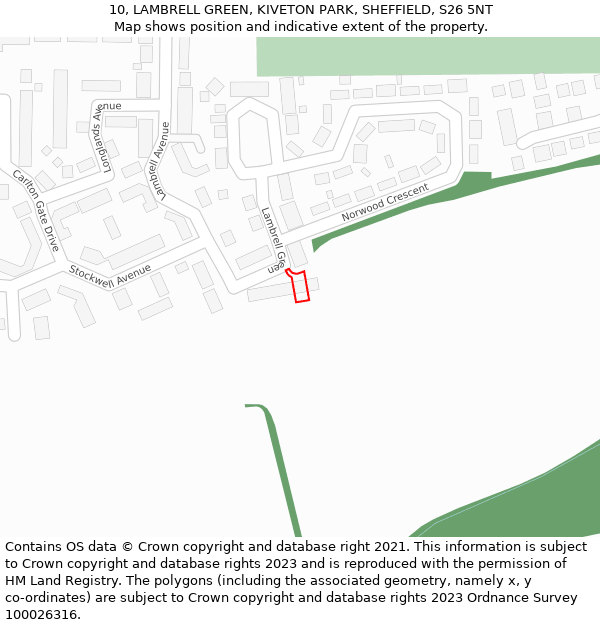 10, LAMBRELL GREEN, KIVETON PARK, SHEFFIELD, S26 5NT: Location map and indicative extent of plot