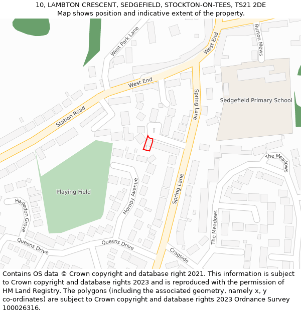 10, LAMBTON CRESCENT, SEDGEFIELD, STOCKTON-ON-TEES, TS21 2DE: Location map and indicative extent of plot