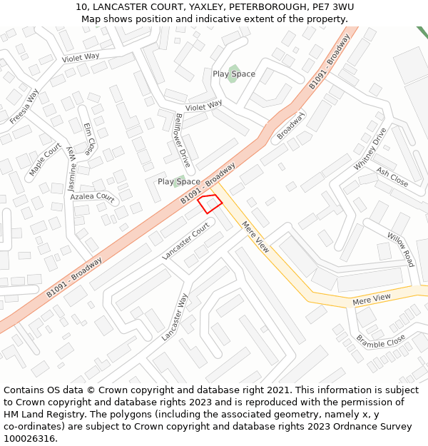 10, LANCASTER COURT, YAXLEY, PETERBOROUGH, PE7 3WU: Location map and indicative extent of plot