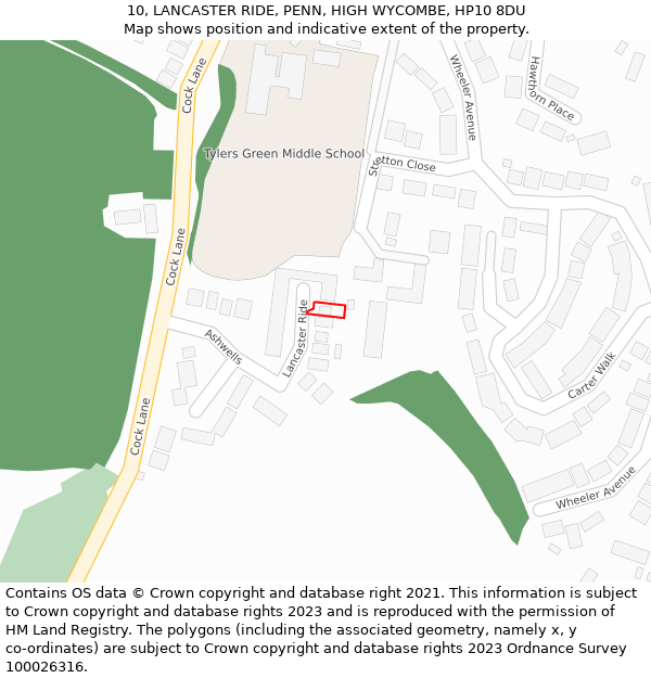 10, LANCASTER RIDE, PENN, HIGH WYCOMBE, HP10 8DU: Location map and indicative extent of plot