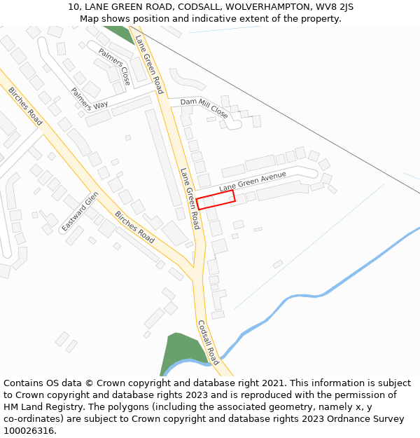 10, LANE GREEN ROAD, CODSALL, WOLVERHAMPTON, WV8 2JS: Location map and indicative extent of plot