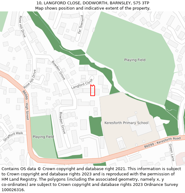 10, LANGFORD CLOSE, DODWORTH, BARNSLEY, S75 3TP: Location map and indicative extent of plot