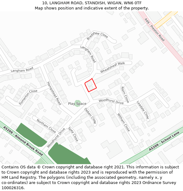 10, LANGHAM ROAD, STANDISH, WIGAN, WN6 0TF: Location map and indicative extent of plot