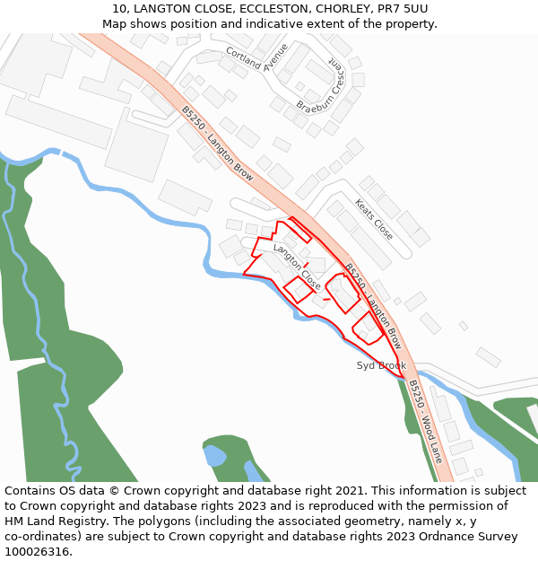 10, LANGTON CLOSE, ECCLESTON, CHORLEY, PR7 5UU: Location map and indicative extent of plot