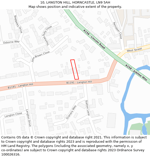 10, LANGTON HILL, HORNCASTLE, LN9 5AH: Location map and indicative extent of plot