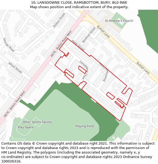 10, LANSDOWNE CLOSE, RAMSBOTTOM, BURY, BL0 9WE: Location map and indicative extent of plot