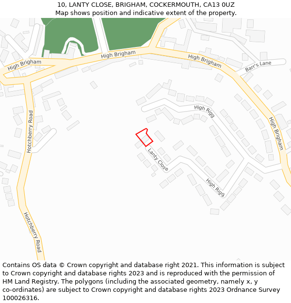 10, LANTY CLOSE, BRIGHAM, COCKERMOUTH, CA13 0UZ: Location map and indicative extent of plot