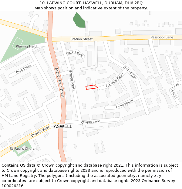 10, LAPWING COURT, HASWELL, DURHAM, DH6 2BQ: Location map and indicative extent of plot