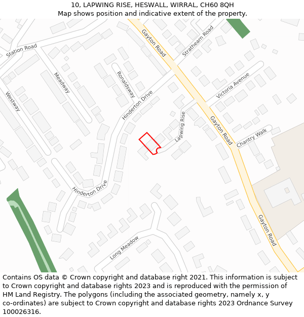 10, LAPWING RISE, HESWALL, WIRRAL, CH60 8QH: Location map and indicative extent of plot