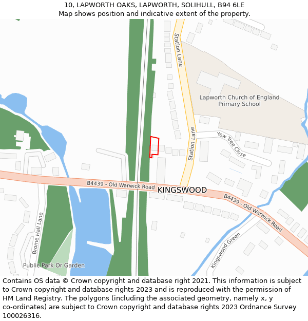 10, LAPWORTH OAKS, LAPWORTH, SOLIHULL, B94 6LE: Location map and indicative extent of plot