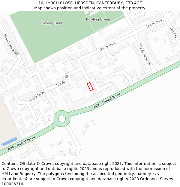 10, LARCH CLOSE, HERSDEN, CANTERBURY, CT3 4GE: Location map and indicative extent of plot